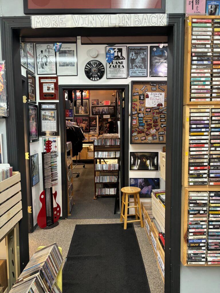 From the front of the store into the back- more vinyl awaits!