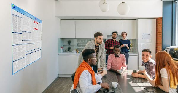 people talking together in a work lunchroom