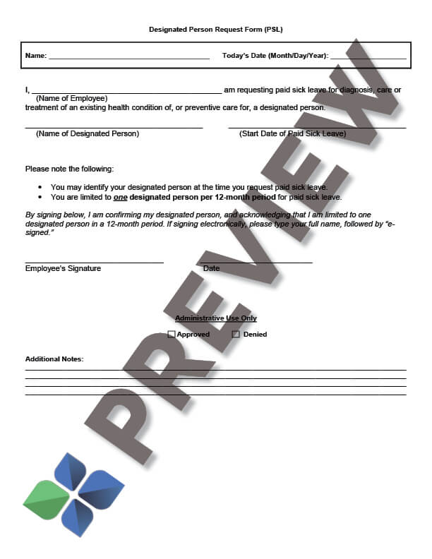Paid Sick Leave Designated Person Request Form Thumbnail