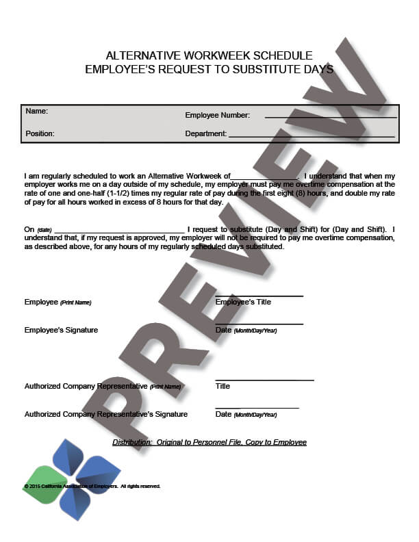 Alternative Workweek: Request to Substitute Days