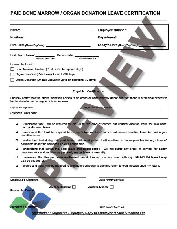 BoneMarrowOrganDonationLeaveCert_preview Bone Marrow-Organ Donation Leave Certification