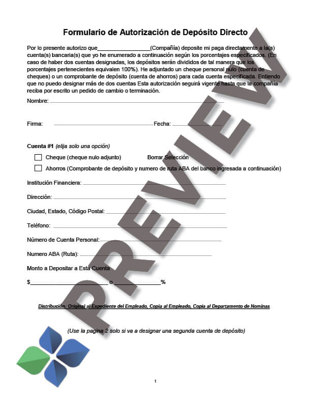 DirectDepositAuthSpanish_preview Direct Deposit AUthorization in Spanish Thumbnail