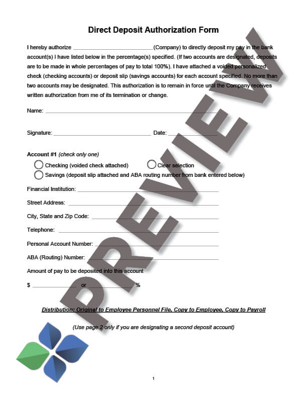 DirectDepositAuthorizationForm_preview Direct Deposit Authorization Form Thumbnail