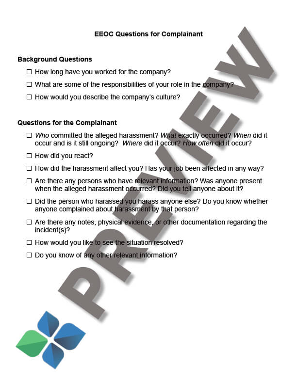 EEOC Investigation Questions for Complainant
