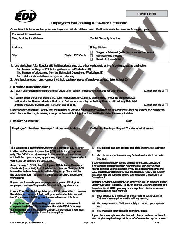 EmployeeStateTaxWithholdingDE4_preview Employee State Tax Withholding (DE 4)