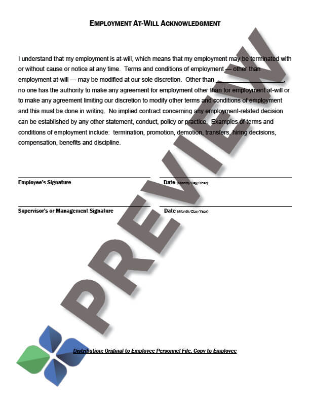 Employment_At-Will_Acknowledgment_preview Employment At-Will Acknowledgement Form