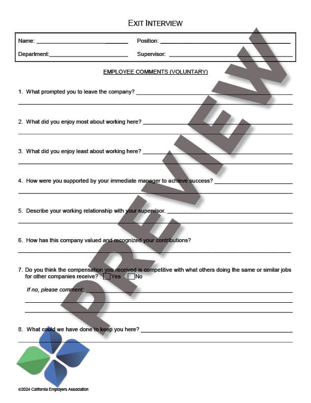 Exit Interview - Employee Written Questionnaire