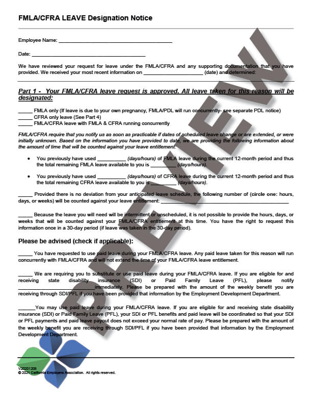 FMLA CFRA Designation Notice