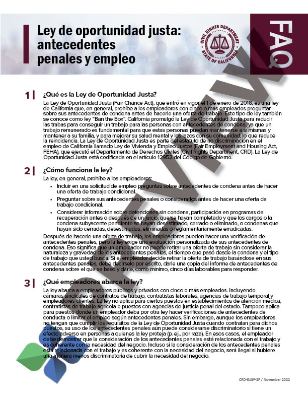 Criminal History FAQs - (CRD) Spanish
