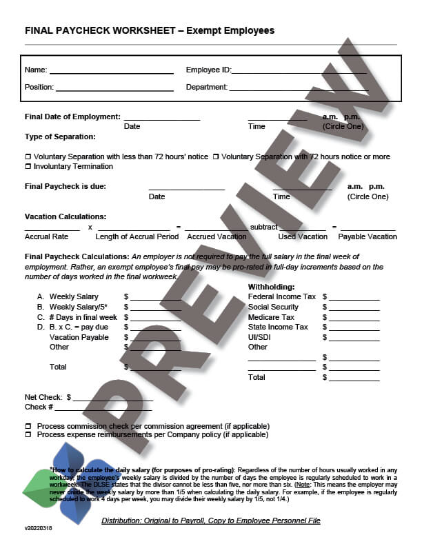 FinalPaycheckWorksheet-Exempt_preview Final Paycheck Worksheet - Exempt Employees