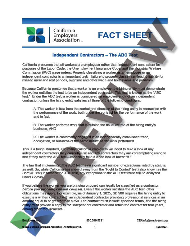 Independent Contractors - Fact Sheet