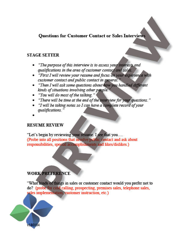 InterviewQsCustCont&Sales_preview Interview Questions for Customer Contact & Sales