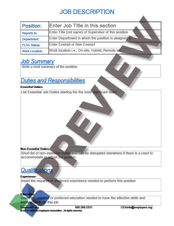 Job Description Template