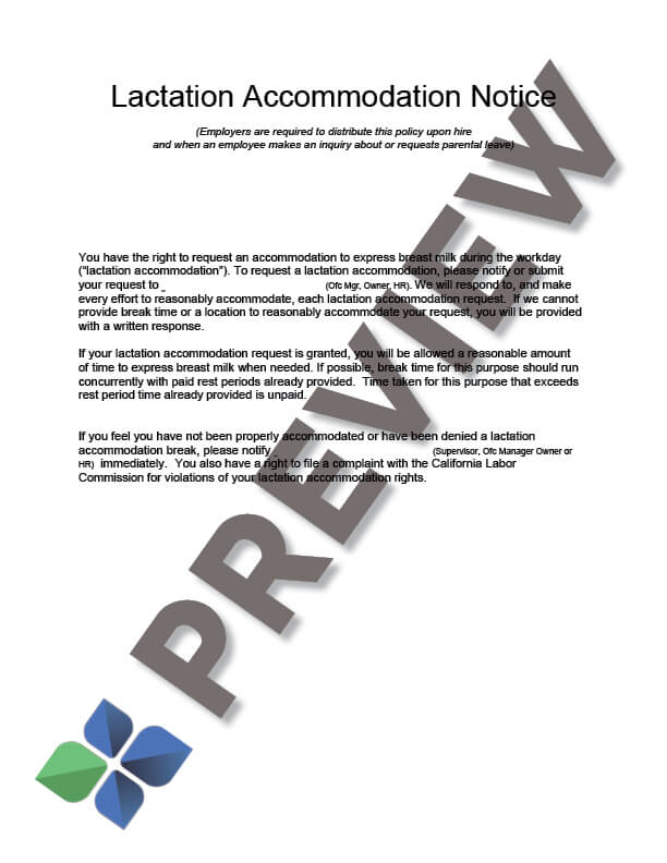 lactation accommodation notice