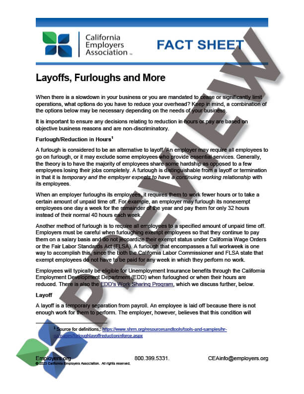 Layoffs and Furloughs Fact Sheet Thumbnail