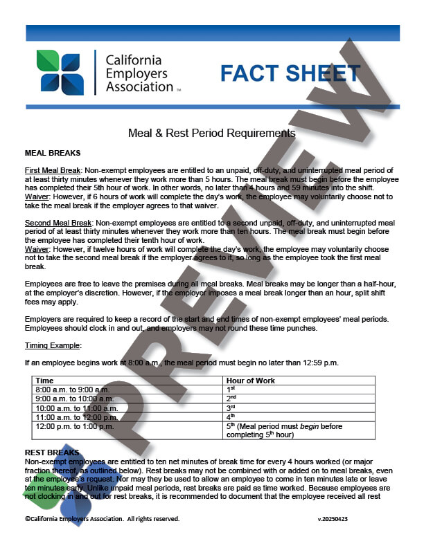 MealRestFactSheet_preview Meal Rest Periods - Fact Sheet