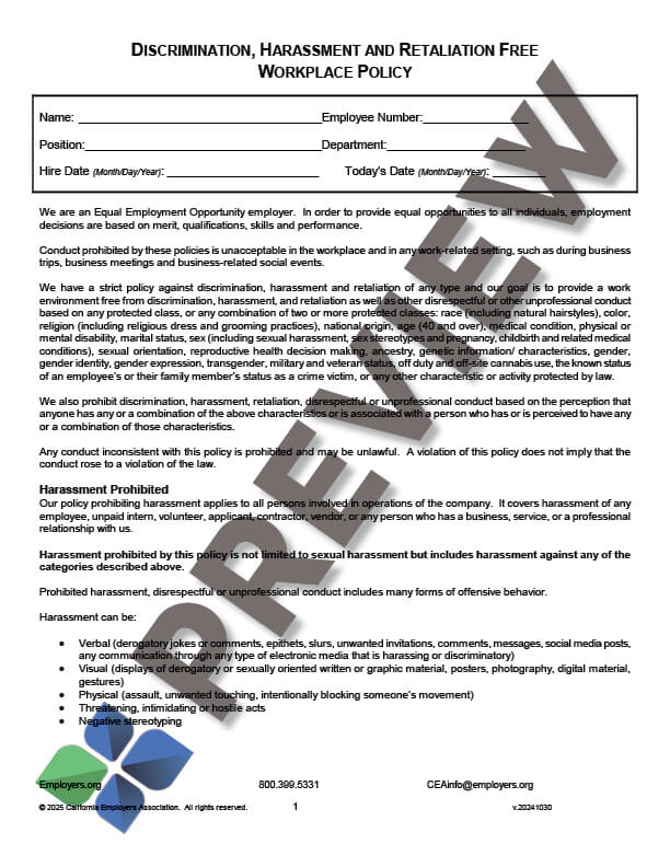 Policy Against Discrimination, Harassment & Retaliation