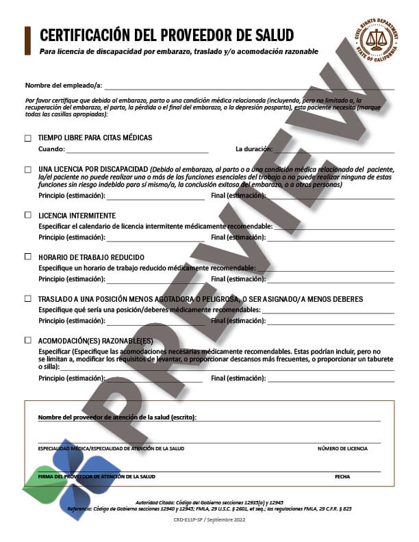 pregnancy certification health care provider Spanish