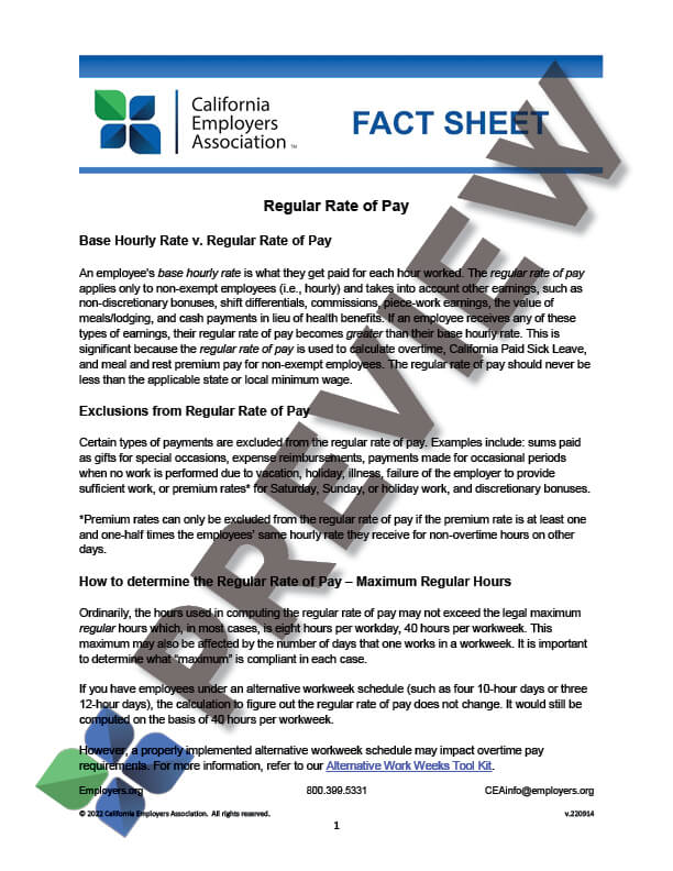 Regular Rate of Pay - Fact Sheet