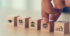 Row of Wooden Cube Employee Benefit Icons