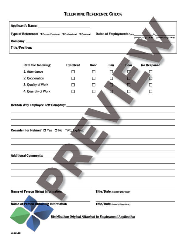 TelRefCheck_preview Telephone Reference Check Form Thumbnail