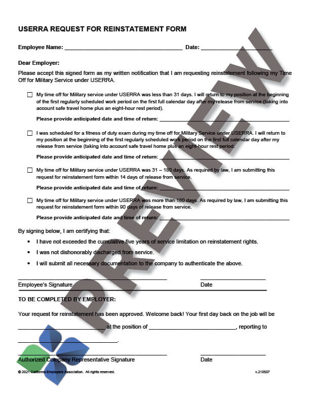USERRARequestReinstatementForm_preview USERRA Request for Reinstatement Form Thumbnail