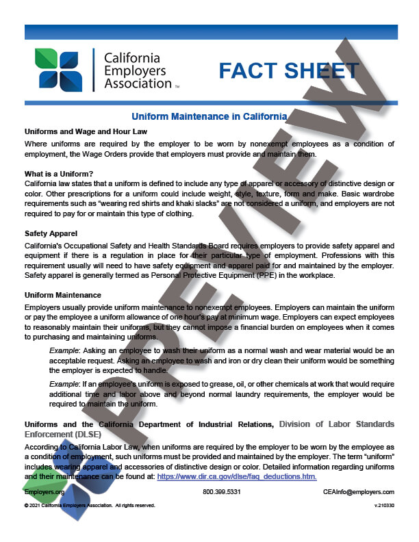 Uniform Maintenance - Fact Sheet