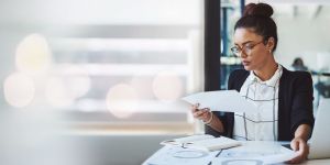 Woman reviewing documents