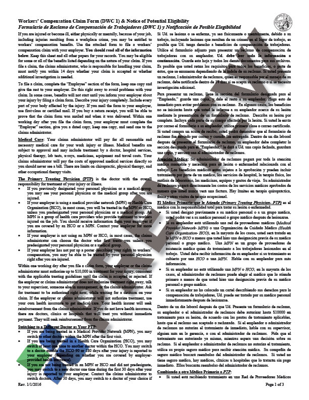 WorkersCompensation-DWC1Form_preview Workers' Compensation - DWC 1 Form
