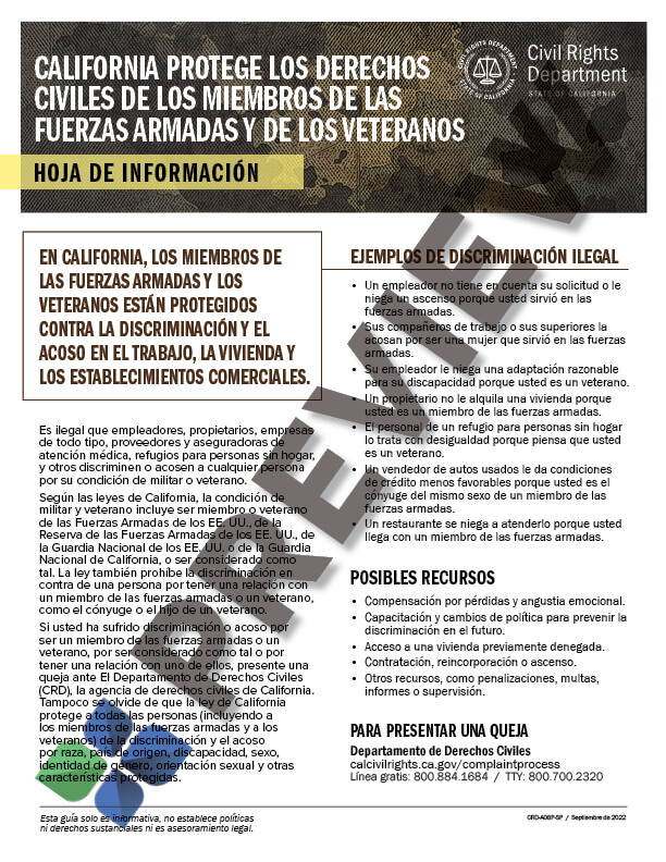 workplace rights for military Spanish