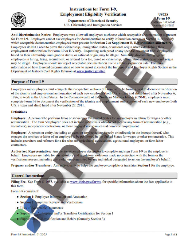 i-9instr_preview USCIS instructions for Form I-9 thumbnail