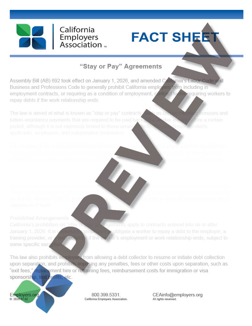 Stay or Pay Agreement Fact Sheet