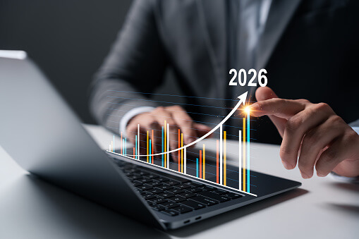 istockphoto-2199919169-170667a Growth Target 2026, Businessman Analyzes Arrow Chart Increasing Business Growth, Vision for 2026, Opportunity and Strategy Planning, Revenue, Profit, Global Economic Outlook.