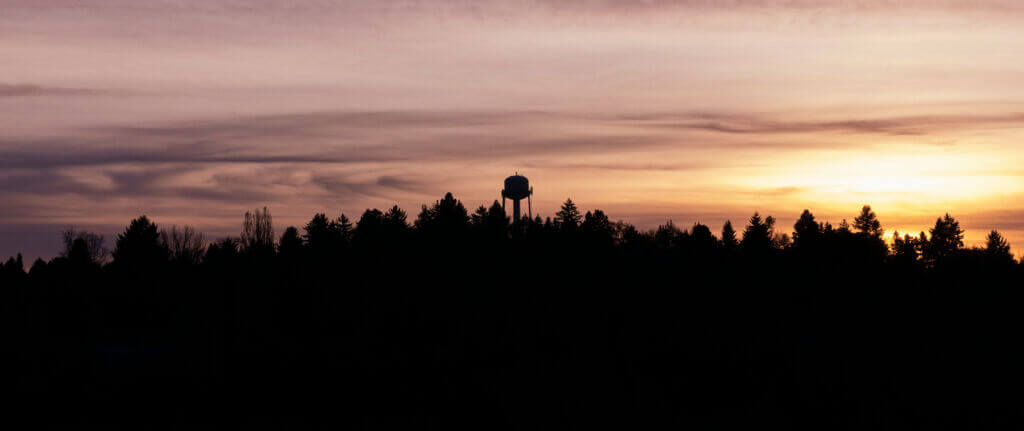 Pullman, WA water tower and sunset