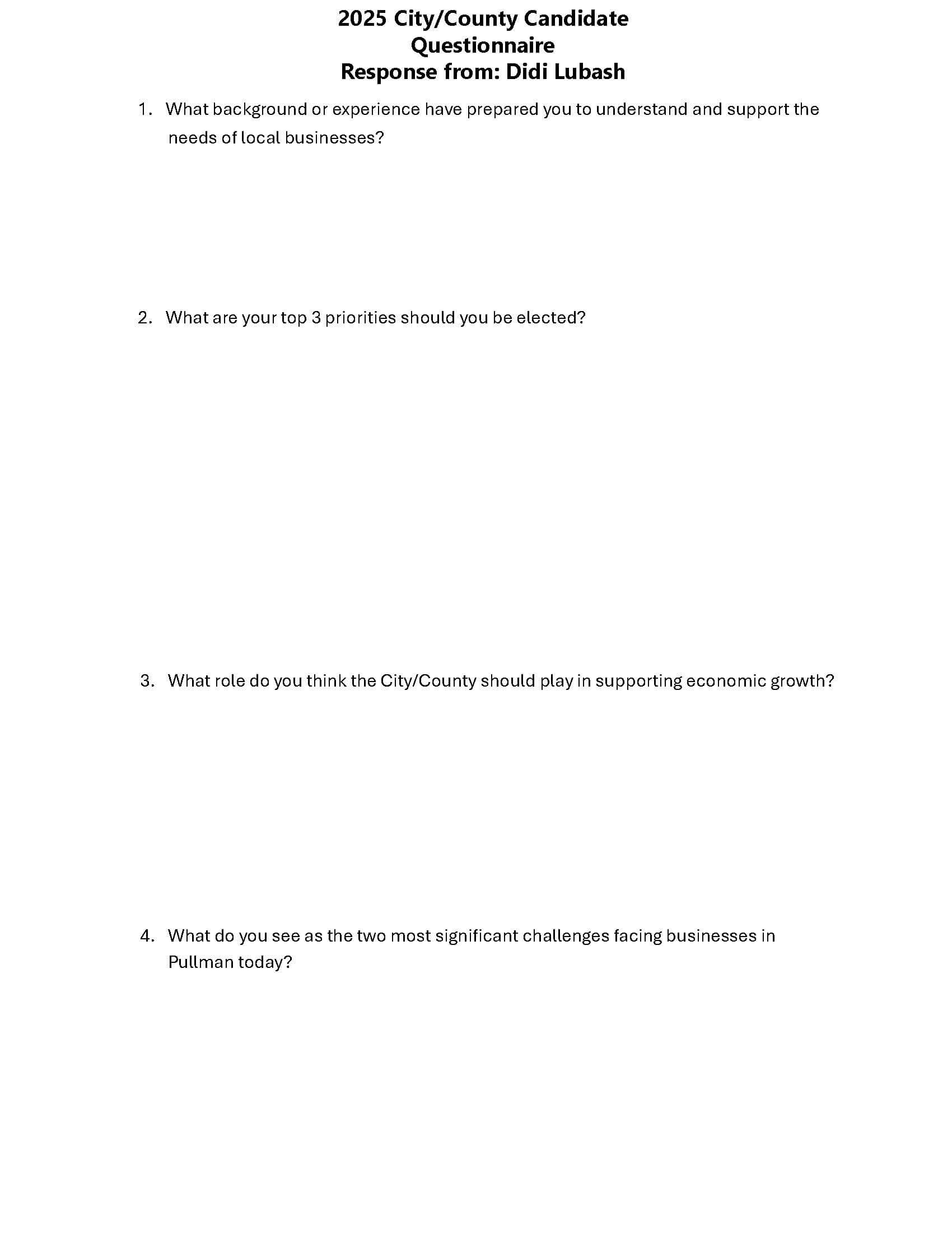 Didi Lubash Candidate Questionnaire and Answers