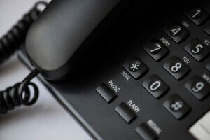 Closeup of office wired telephone phone