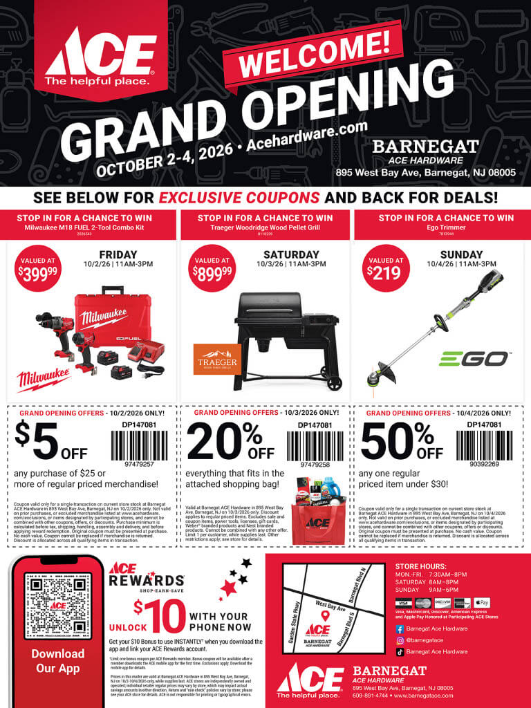 ACE Barnegat Ribbon Cutting October 2 & Grand Opening Weekend October 2-4