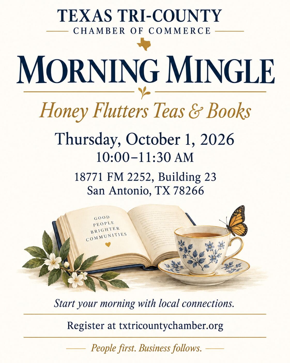 October Morning Mingle at Honey Flutters Teas and Books flyer