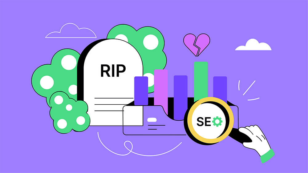 Is SEO Dead? RIP tombstone graphic.