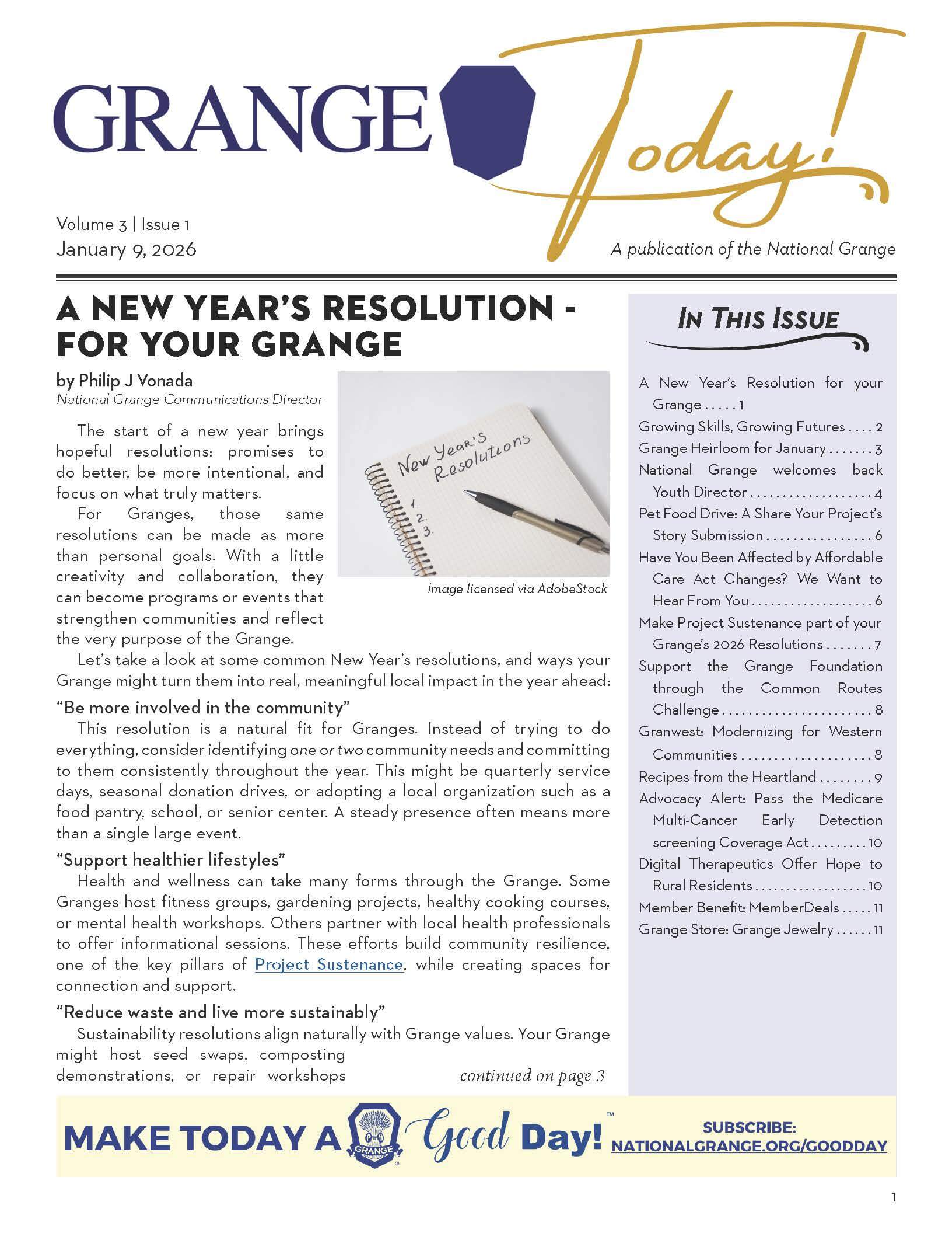 Grange Today! - V3 I1 - January 9, 2026