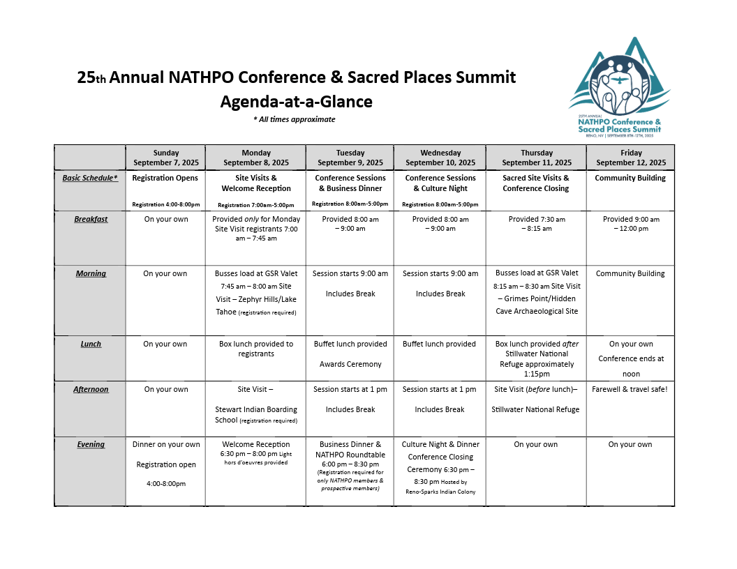 25th NATHPO Agenda at a Glance