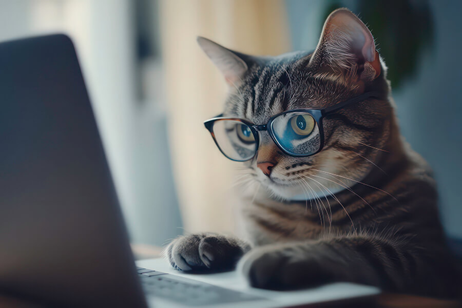 Tabby cat wearing glasses