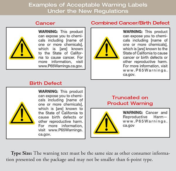 CA Prop 65 Warning Labels