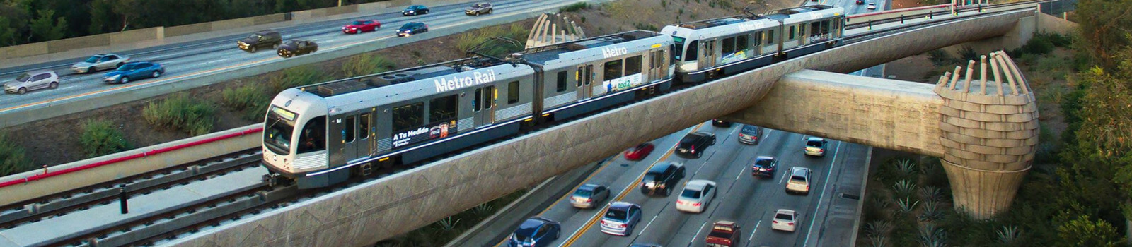 Transportation A light rail train crosses a bridge in Monrovia CA