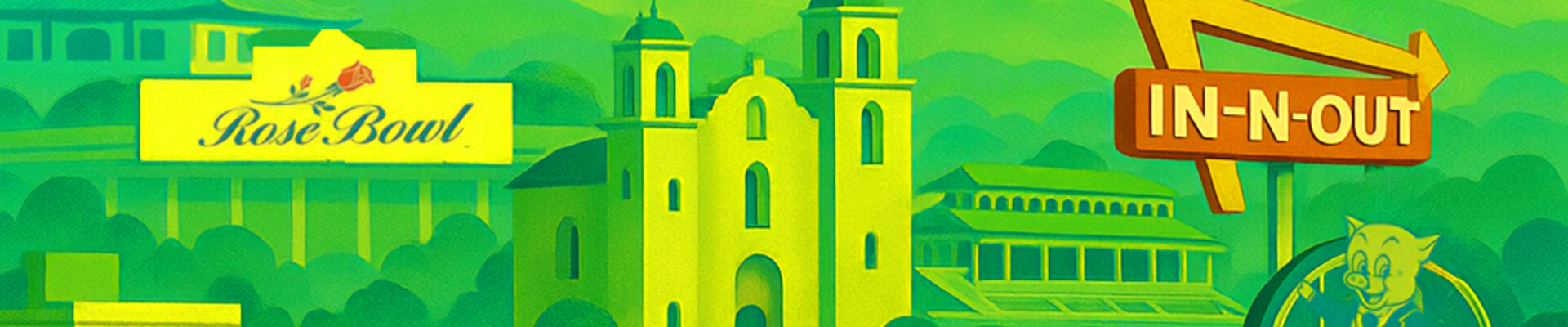Stylized landscape of iconic San Gabriel Valley structures, taken from the 2025 SGV Awards Gala advertising