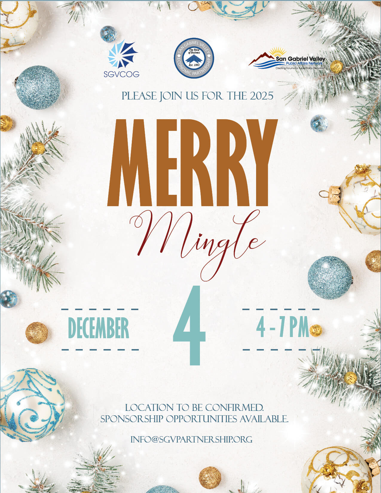 Flier for the Merry Mingle mixer, with festive items.