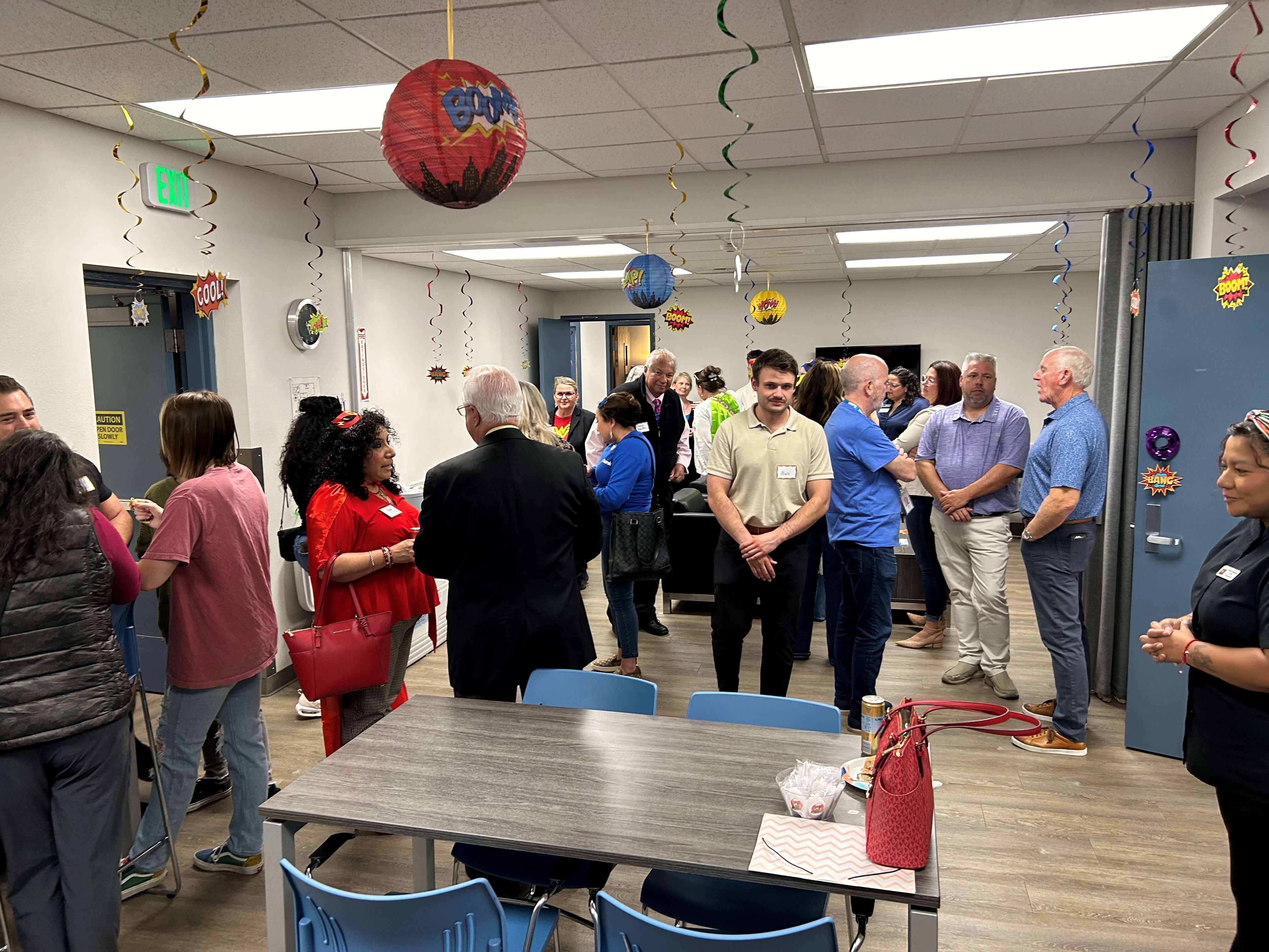Break room full Break room full of people talking