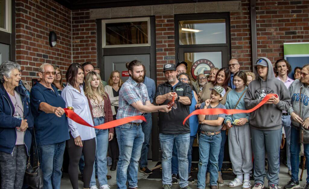 Burlington Chamber of Commerce ribbon cutting celebration with local business owners, Chamber members, and community leaders in Burlington, Washington.
