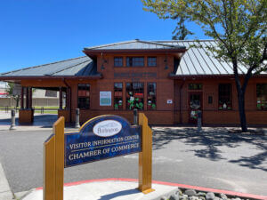 Front entrance of the Burlington Regional Byway & Visitor Information Center in Historic Downtown Burlington, Washington, welcoming visitors to explore Skagit Valley.