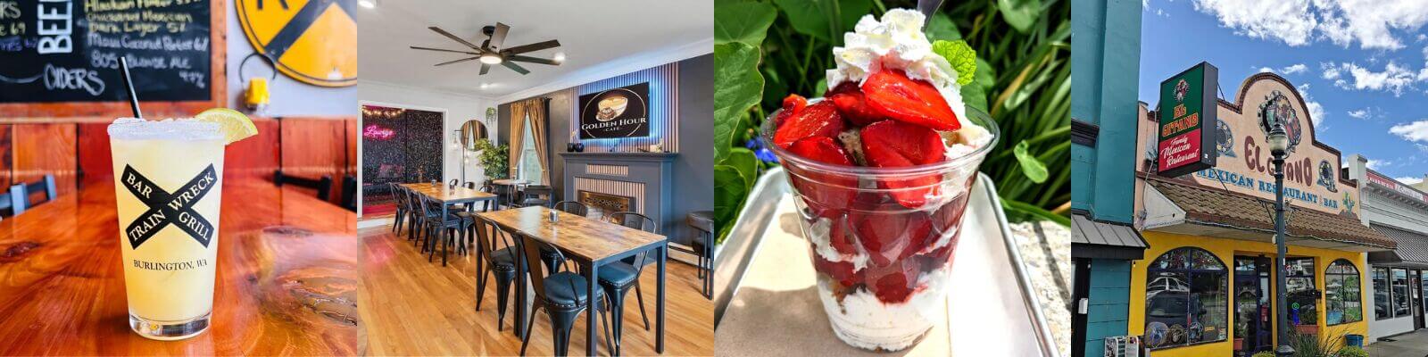 Food on Fairhaven collage featuring local restaurants and dining options in Historic Downtown Burlington WA